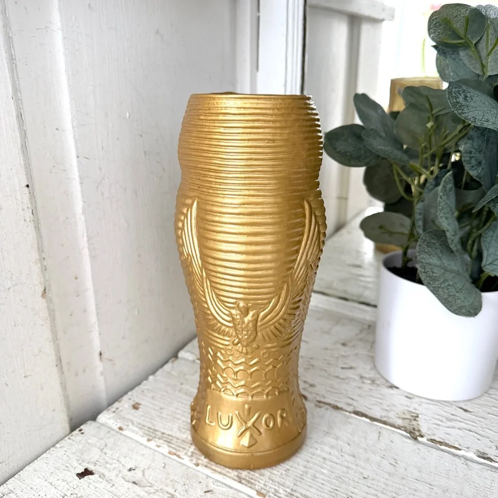 Vintage Egyptian Mummy Glass Flower Vase Hand Blown Luxor Las Vegas King Tut 9”